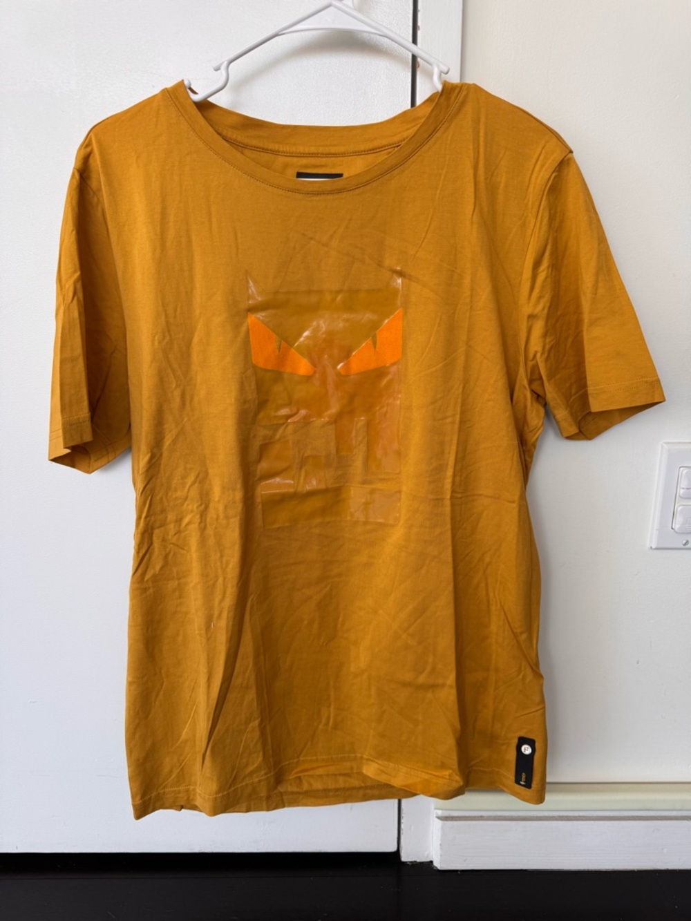 Fendi Man Mustard Yellow Short-Sleeve Logo Tee size 52